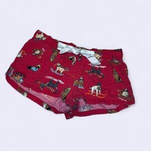 Women's Red Christmas Dogs in Snow Printed Pj Shorts